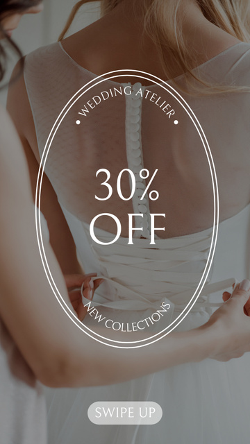Ontwerpsjabloon van Instagram Story van Offer Discounts on Wedding Dresses in Atelier