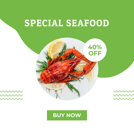 Seafood Restaurant Ad in Green Instagram Design Template