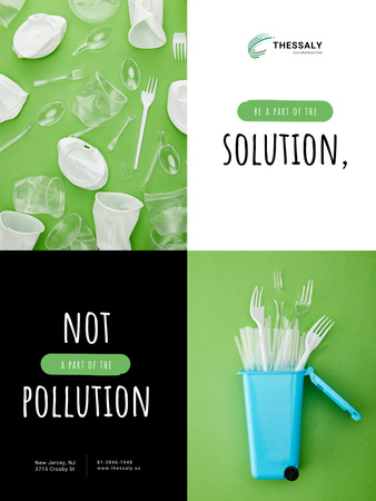Ontwerpsjabloon van Poster US van Plastic afvalconcept met serviesgoed