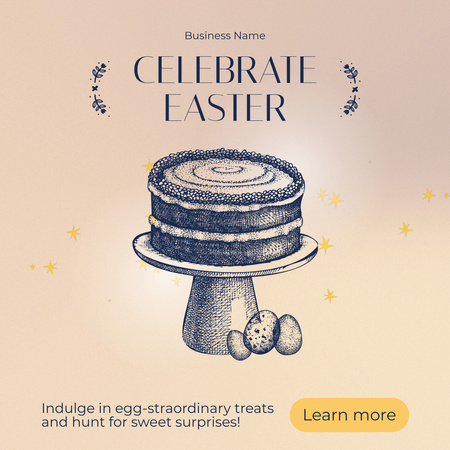 Designvorlage Osterfeier mit Illustration von Feiertagskuchen und Eiern für Animated Post