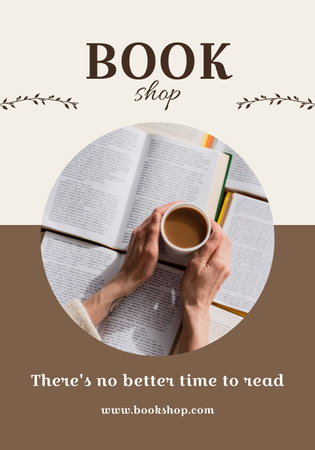 Bookstore Advertisement with Open Book and Cup of Coffee Poster 28x40in Design Template