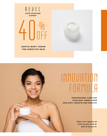 Effective Cosmetics Sale with Woman Applying Cream Poster 22x28in tervezősablon