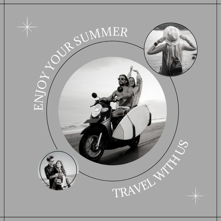 Young Couple Riding Scooter on Beach Instagram Design Template