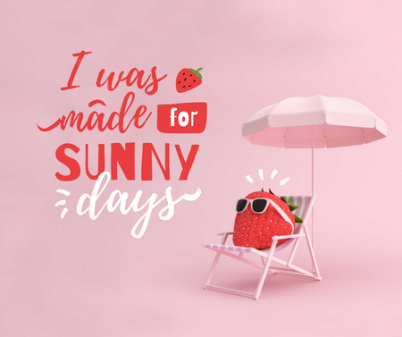 Designvorlage sommer-inspiration mit süßer erdbeere auf sonnenliege für Facebook