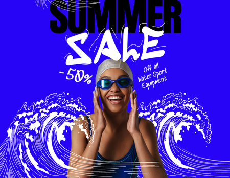 Summer Sale of Water Sport Equipment with Woman wearing Goggles Flyer 8.5x11in Horizontal Modelo de Design