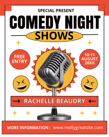 Night Comedy Show with Smileys and Retro Microphone Instagram Post Vertical Design Template