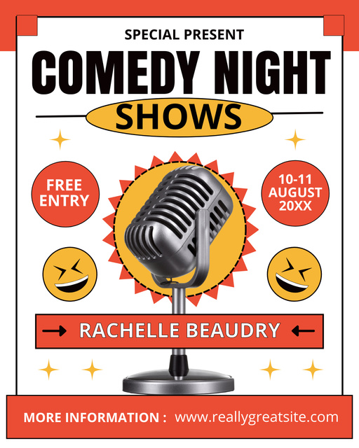 Modèle de visuel Night Comedy Show with Smileys and Retro Microphone - Instagram Post Vertical