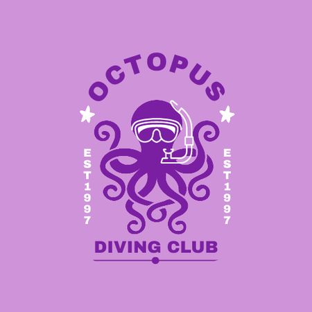 Diving Club Ad with Funny Octopus Logo Design Template