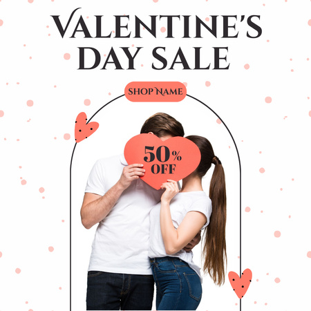 Valentine's Day Sale Announcement with Kissing Couple Instagram AD Design Template
