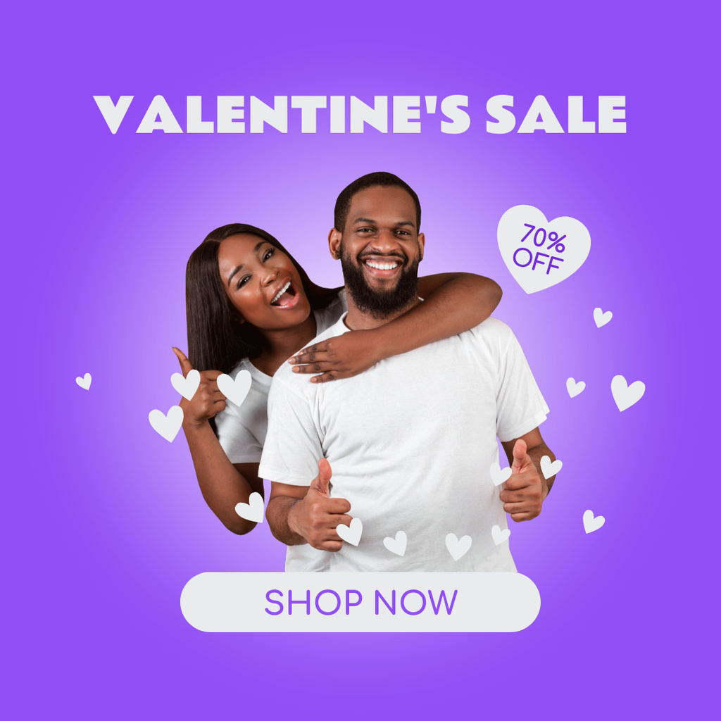 Valentine's Day Sale Announcement with Afro American Couple Instagram AD Πρότυπο σχεδίασης