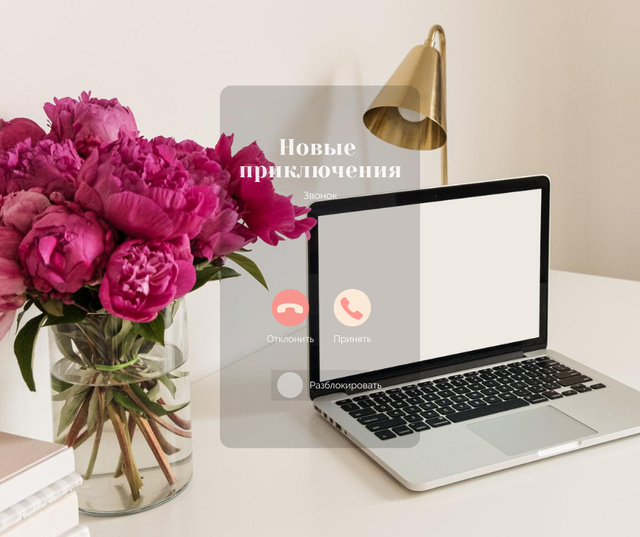 Blog promotion with Flowers by Laptop Facebook Design Template