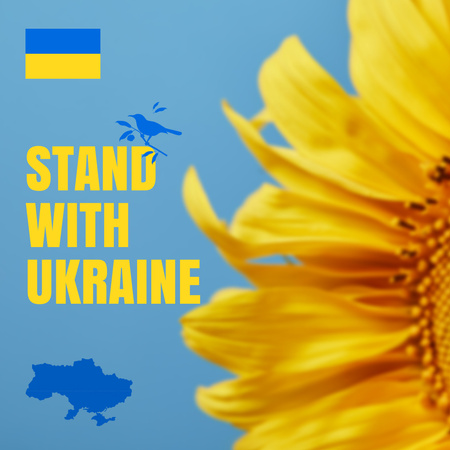 Call to Stand with Ukraine with Sunflower on Blue Instagram tervezősablon