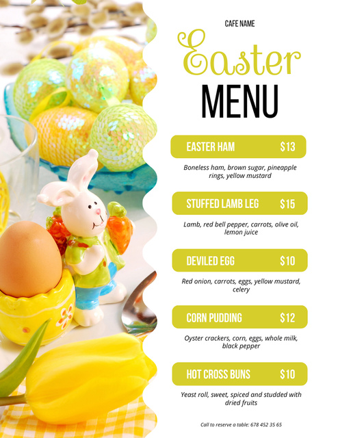 Easter Foods Offer with Bright Painted Eggs Menu 8.5x11in Modelo de Design