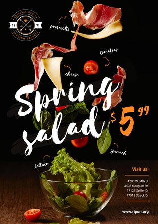 Spring Menu Offer with Salad Falling in Bowl Poster Modelo de Design
