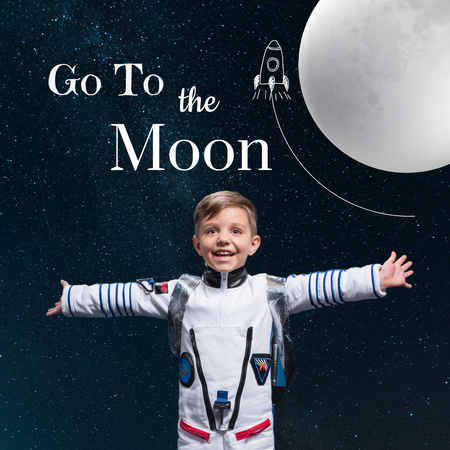 Designvorlage Cute Little Boy in Astronaut's Suit für Instagram