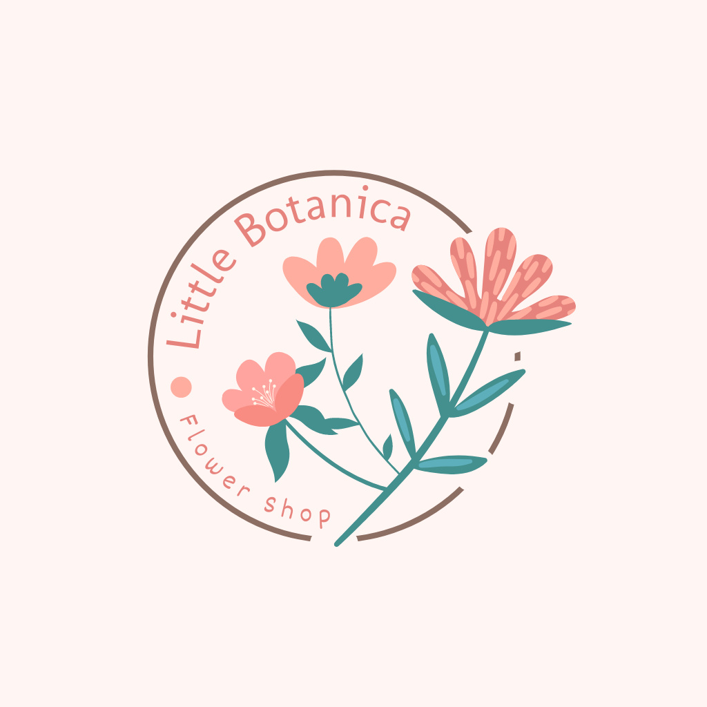 Flower Shop Emblem with Pink Flower Logo Design Template