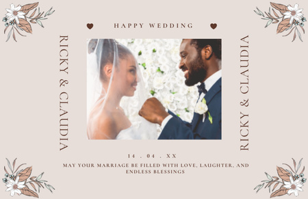Wedding Announcement with African American Couple Thank You Card 5.5x8.5in Tasarım Şablonu