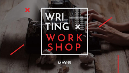 Woman typing on Vintage Typewriter FB event cover Design Template