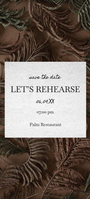 Plantilla de diseño de Rehearsal Dinner Announcement with Exotic Leaves Invitation 9.5x21cm 