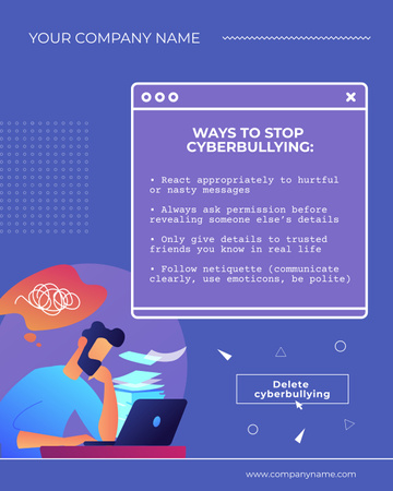 Awareness of Stop Cyberbullying Ad on Purple Poster 16x20in – шаблон для дизайну