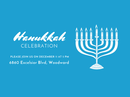 青の本枝の燭台でお祝いのハヌカの休日のお祝い Poster 18x24in Horizontalデザインテンプレート
