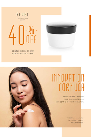 Cosmetics Sale Offer with Woman applying Cream Pinterest Design Template