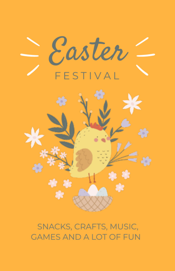 Easter Festival Ad with Cute Chick and Eggs Flyer 5.5x8.5in Tasarım Şablonu