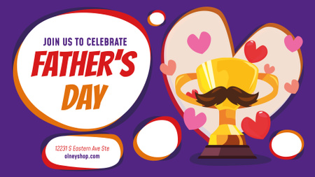 Father's Day Greeting Trophy Cup with Mustaches FB event cover Design Template