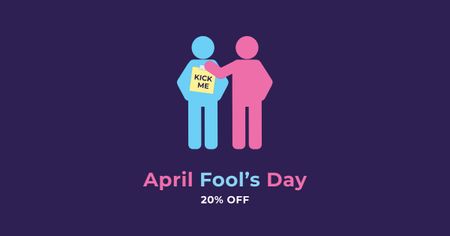 April Fools Day Discount with People Joking Facebook AD Modelo de Design