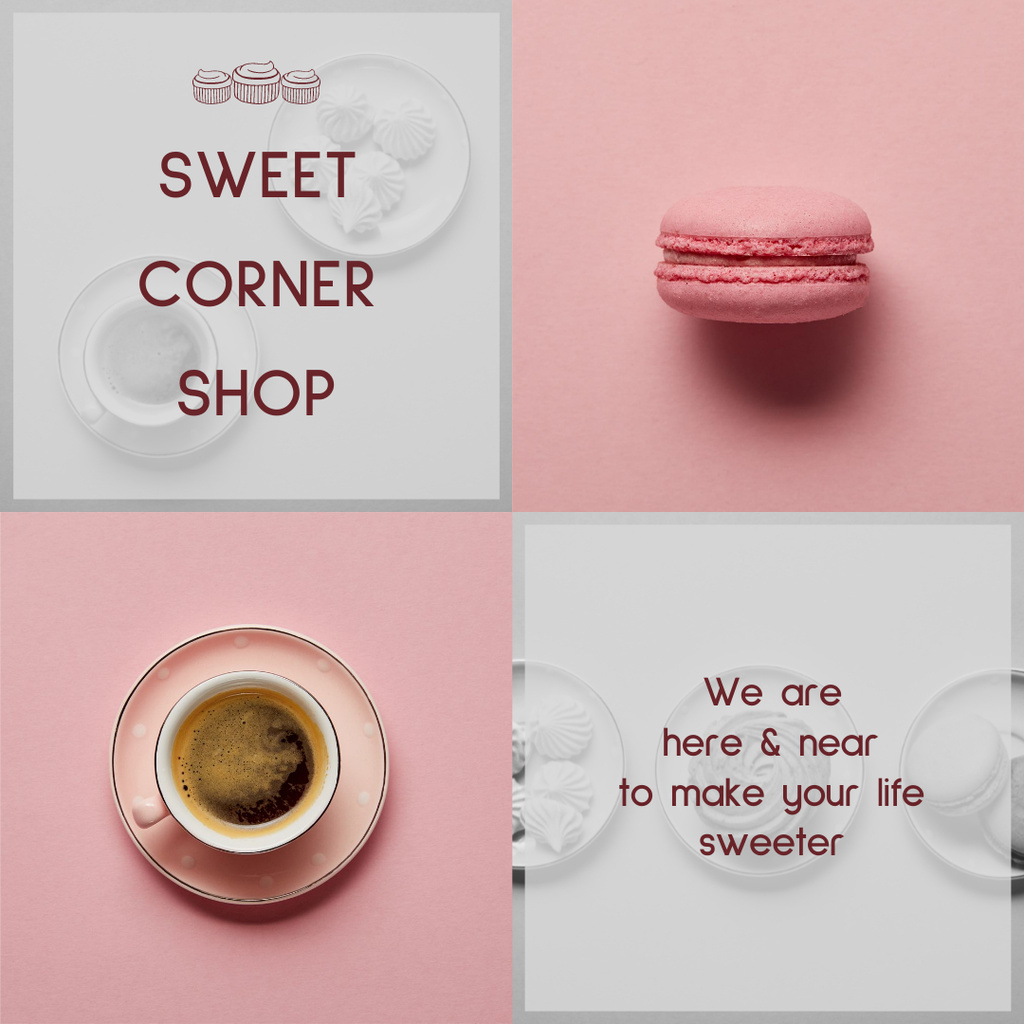 Ontwerpsjabloon van Instagram van Corner Shop With Sweet Macaron And Coffee