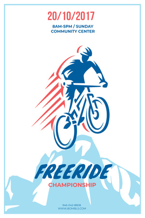 Freeride Championship Announcement with Cyclist in Mountains Pinterest Šablona návrhu