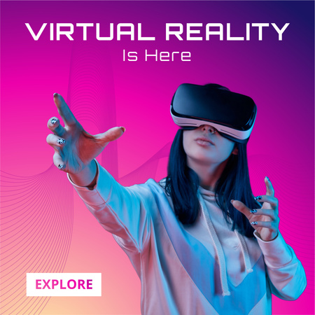 Woman exploring Virtual Reality Instagramデザインテンプレート