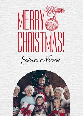 Joyful Christmas Holiday Greetings with Big Happy Family Postcard A6 Vertical Design Template