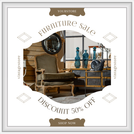 Plantilla de diseño de Oferta de venta de muebles de época pasada en blanco Instagram 
