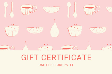 Illustration of Tea Cups and Fruits Gift Certificate – шаблон для дизайна