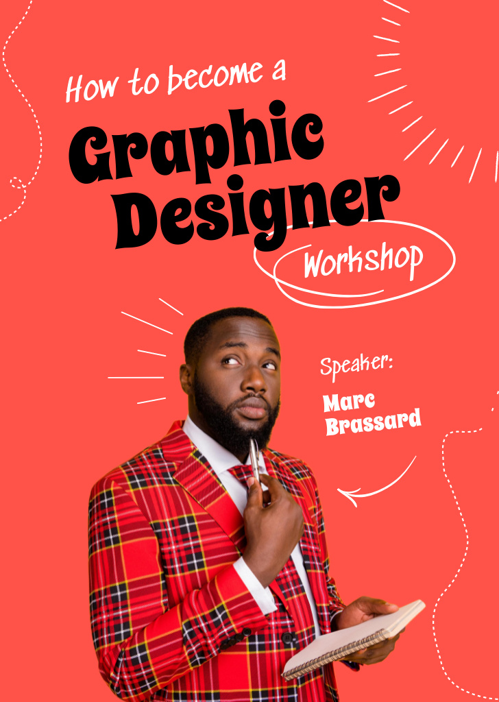 Ad of Workshop about Graphic Design with Young Man Flyer A6デザインテンプレート