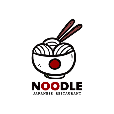 Japanese Restaurant Ad with Noodles in Bowl Logo 1080x1080px Design Template