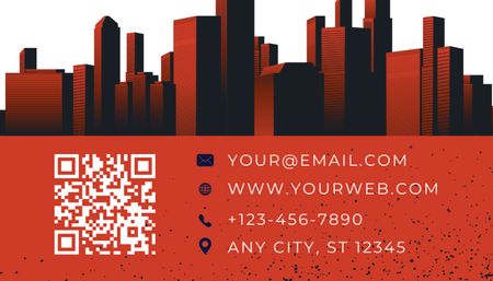 Designvorlage Masonry Building and Restoration Offer on Red Cityscape für Business Card US
