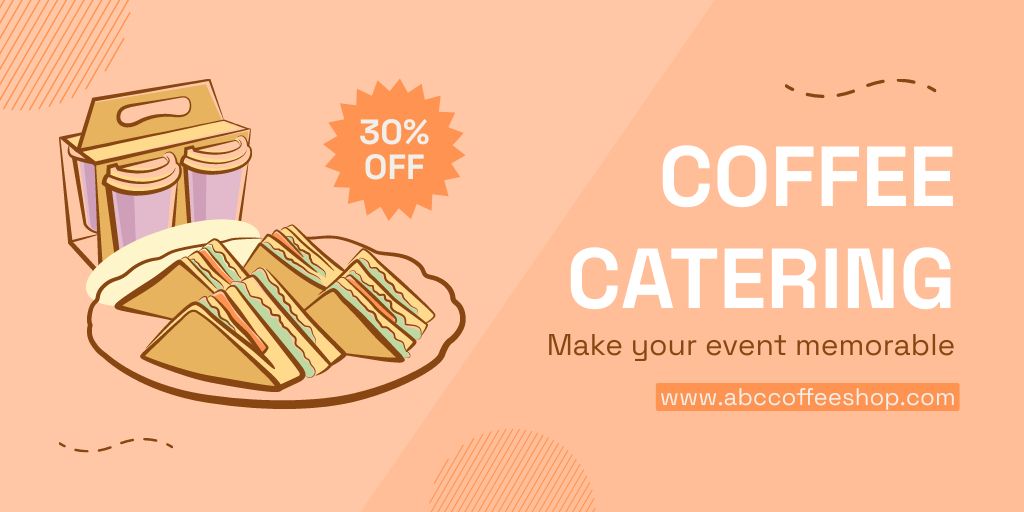 Coffee Catering Service With Discount And Sandwiches Twitter Design Template