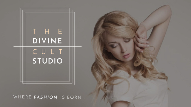 Fashion Studio Ad Blonde Woman in Casual Clothes Title 1680x945px Modelo de Design