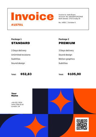 Оплата услуг дизайн-студии яркими геометрическими фигурами Invoice – шаблон для дизайна