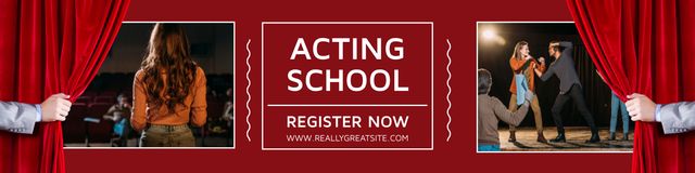 Ontwerpsjabloon van Twitter van Collage with Announcement of Registration to Acting School