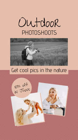 Designvorlage Malerische Outdoor-Fotoshootings mit Rabatt im Sommer für Instagram Video Story