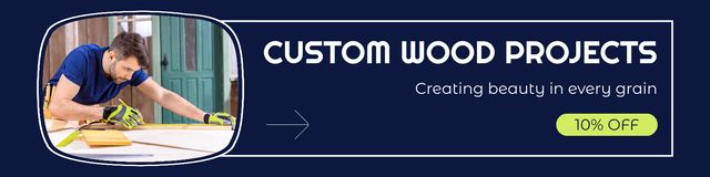 Ad of Custom Wood Projects with Working Man Twitter Design Template
