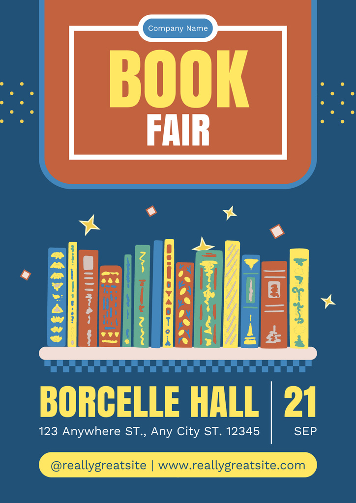 Book Fair Ad with Books on Shelf Poster Design Template
