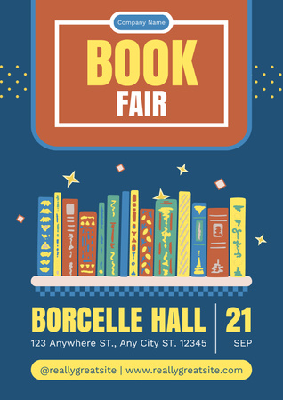 Platilla de diseño Book Fair Ad with Books on Shelf Poster