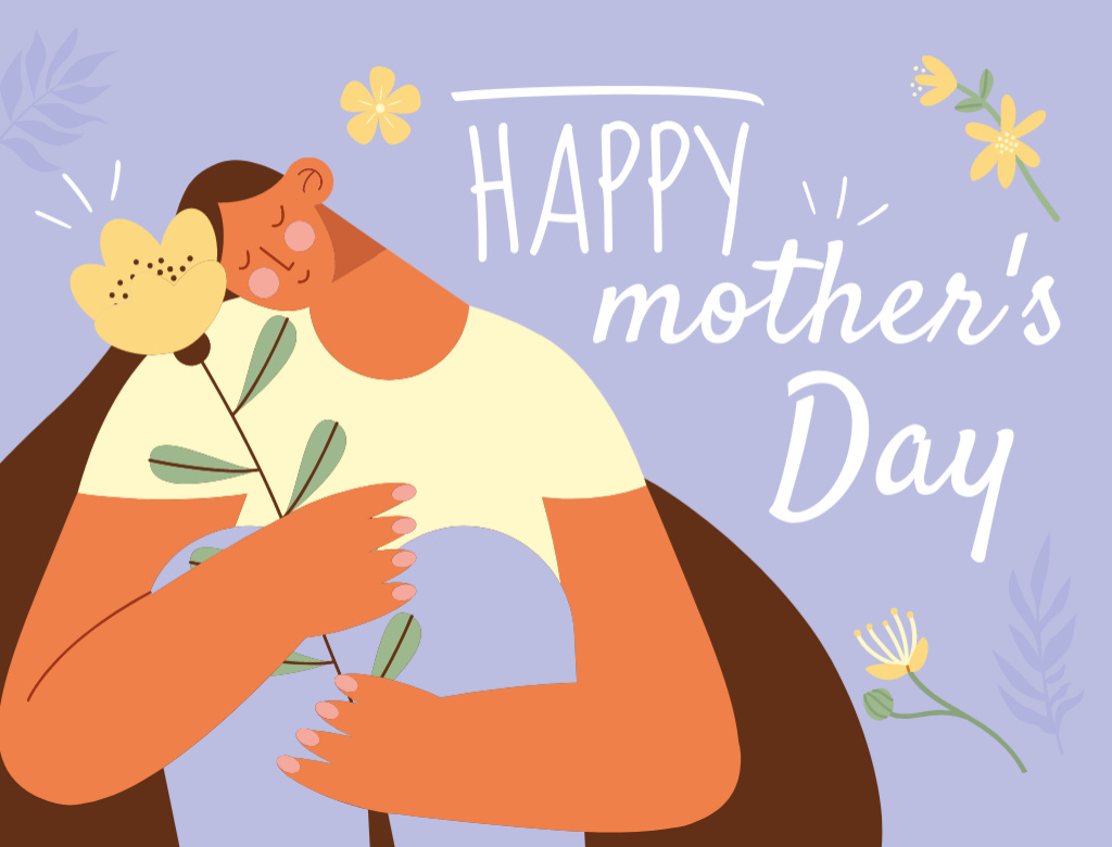 Happy Mother's Day Greeting on Purple Postcard 4.2x5.5in Šablona návrhu
