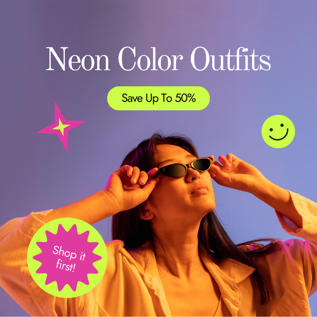 Spring Fashion Sale Offer in Neon Colors Instagram ADデザインテンプレート
