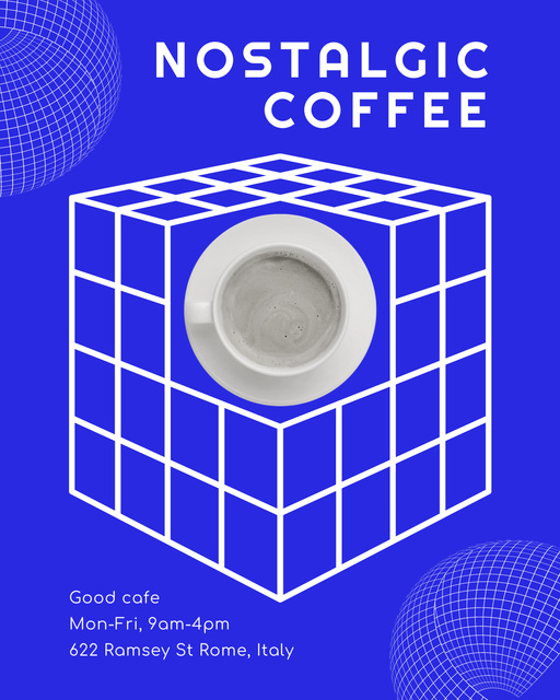 Psychedelic Ad of Coffee Shop with Porcelain Cup Poster 16x20in Šablona návrhu