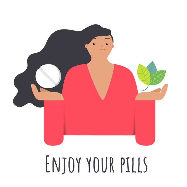 Designvorlage Woman holding herb and pill für Animated Post